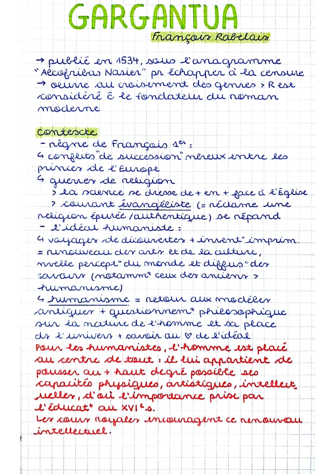 GARGANTUA
François Rabelais
"
→ public en 1534, sous l' l'anagramme
Alcofribas Nasier" pr échapper à la censure
oeure all croisement des gen