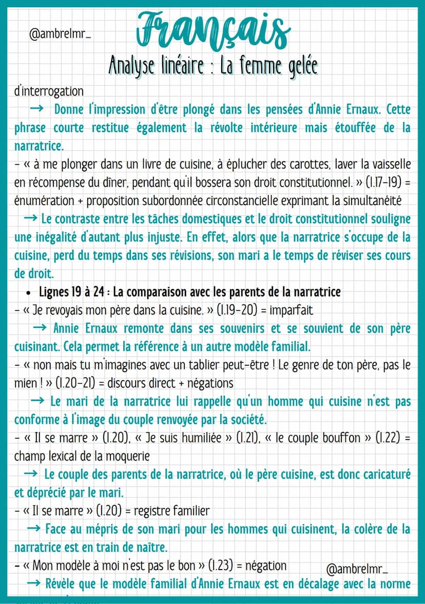 @ambrelmr_
Français
Analyse linéaire: La femme gelée
INTRODUCTION
Présentation du texte :
→ Auteur : Annie Ernaux est une écrivaine du XXIe 