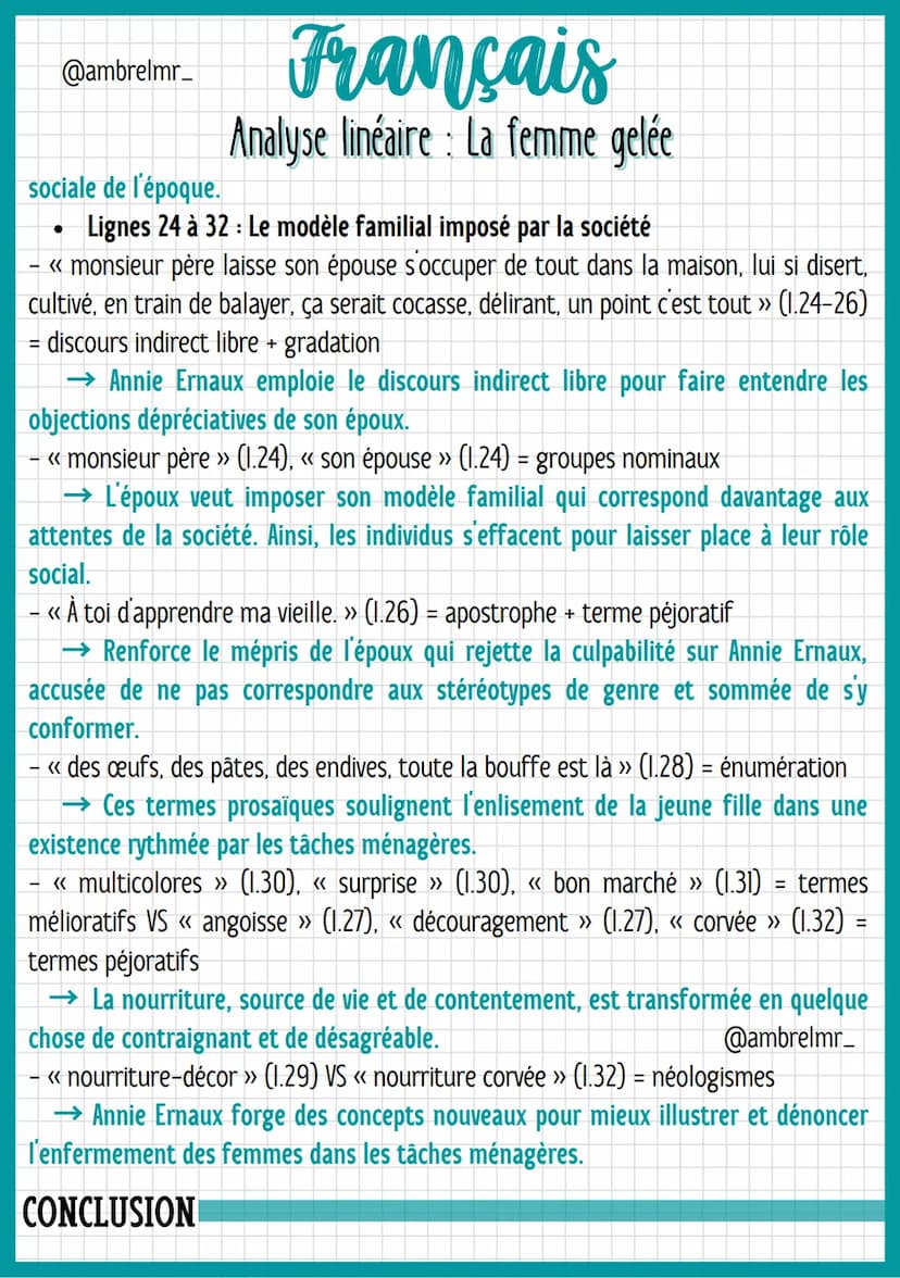 @ambrelmr_
Français
Analyse linéaire: La femme gelée
INTRODUCTION
Présentation du texte :
→ Auteur : Annie Ernaux est une écrivaine du XXIe 