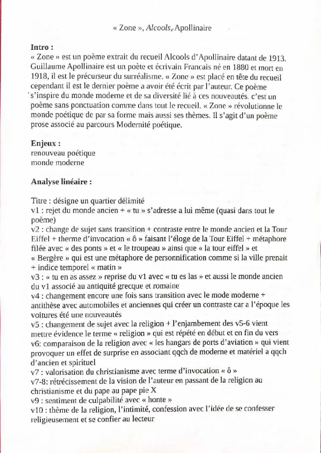 analyse linéaire Zone 