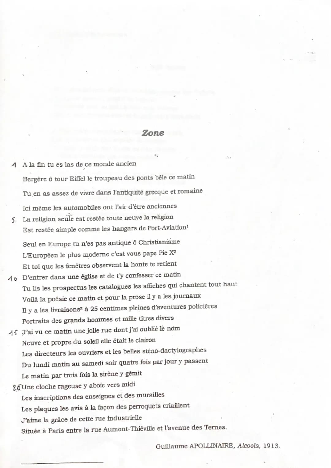 << Zone »>, Alcools, Apollinaire
Intro :
<< Zone » est un poème extrait du recueil Alcools d'Apollinaire datant de 1913.
Guillaume Apollinai