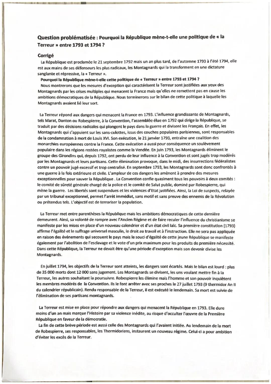 Question problématisée: La Terreur en 1793-1794