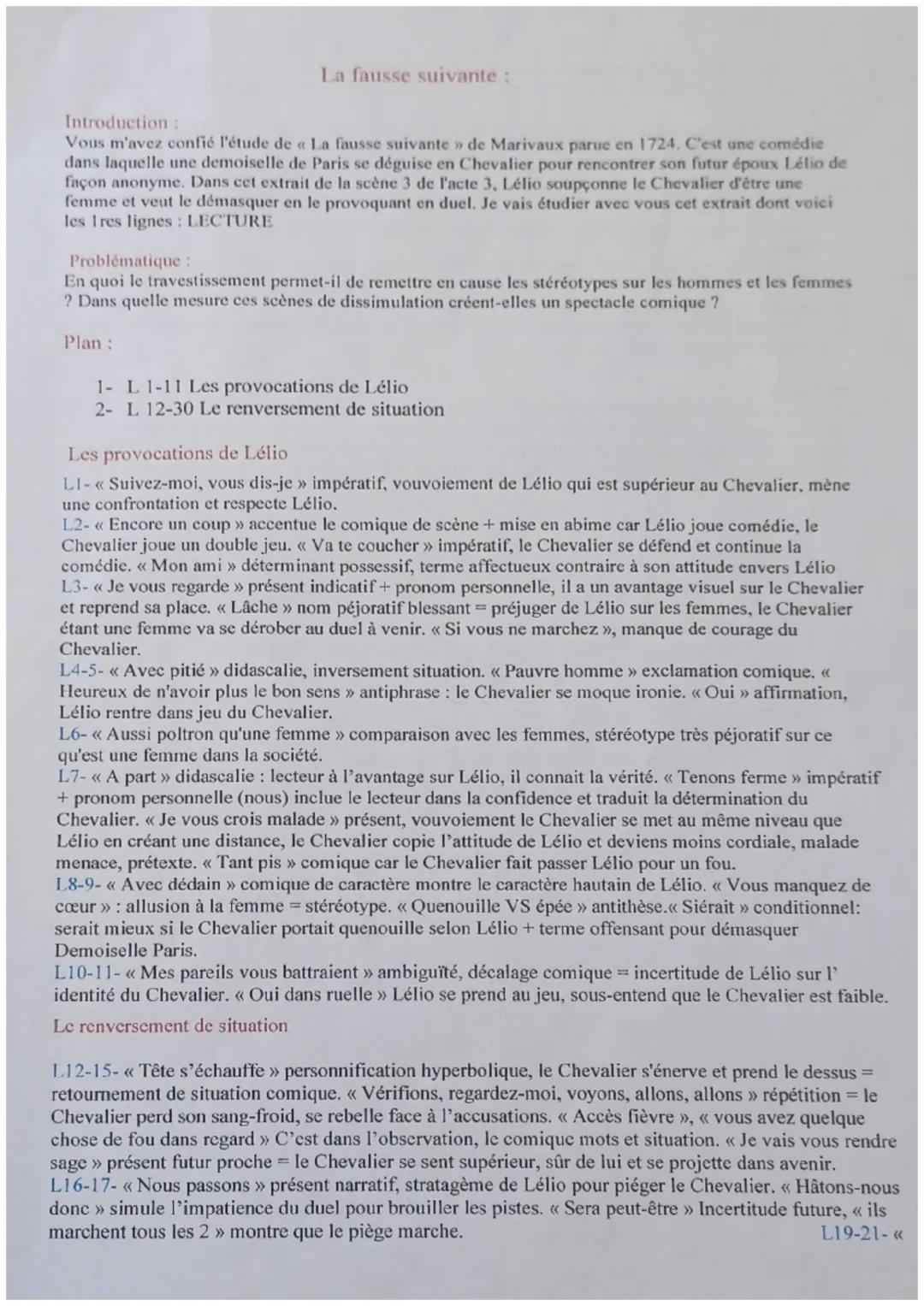 Parcours: Spectacle et comédie
Quand le déguisement dévoile (1)
30
10
15
20
25
5
Marivaux, La fausse suivante (1724) (III, 3)
LÉLIO
1 Point 