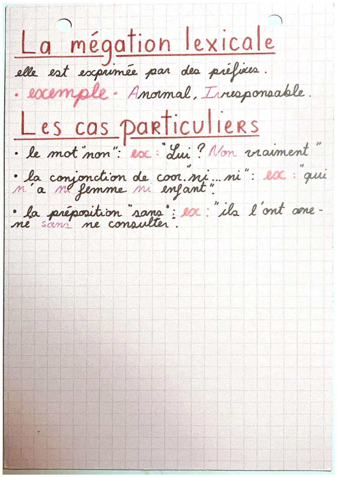 # La mégation

La mégation totale
il faut repérer la négation "ne ... pas"
ou "ne .... point".
* exemple. Vous ne croiriez pas"

La mégation