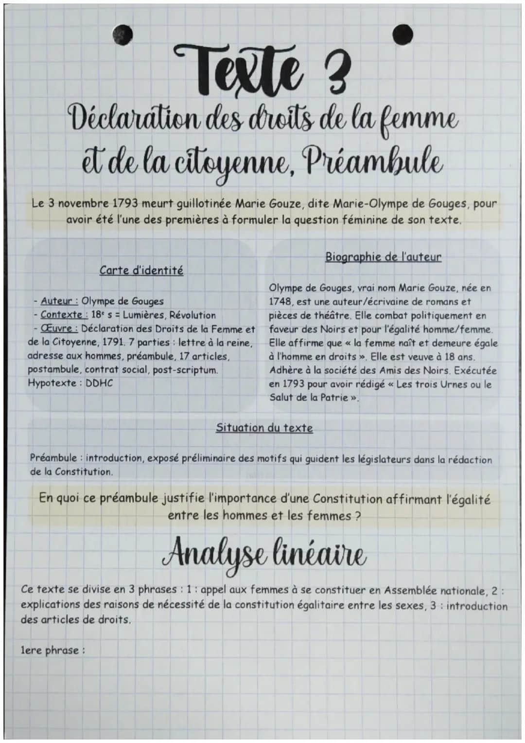 Déclaration des Droits de la Femme et de la Citoyenne, Préambule, Olympe de Gouges 