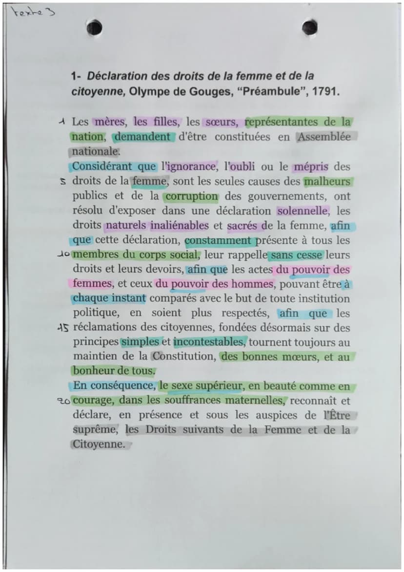 Texte ?
Déclaration des droits de la femme
et de la citoyenne, Préambule
Le 3 novembre 1793 meurt guillotinée Marie Gouze, dite Marie-Olympe