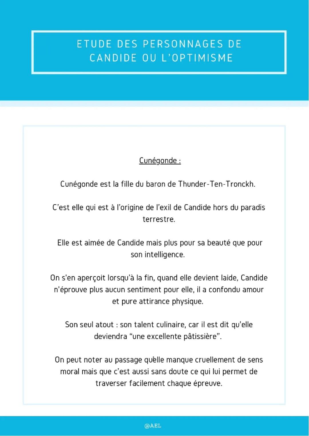 Les personnages de Candide PDF : Qui est Cunégonde, Cacambo et Pangloss dans Candide ?