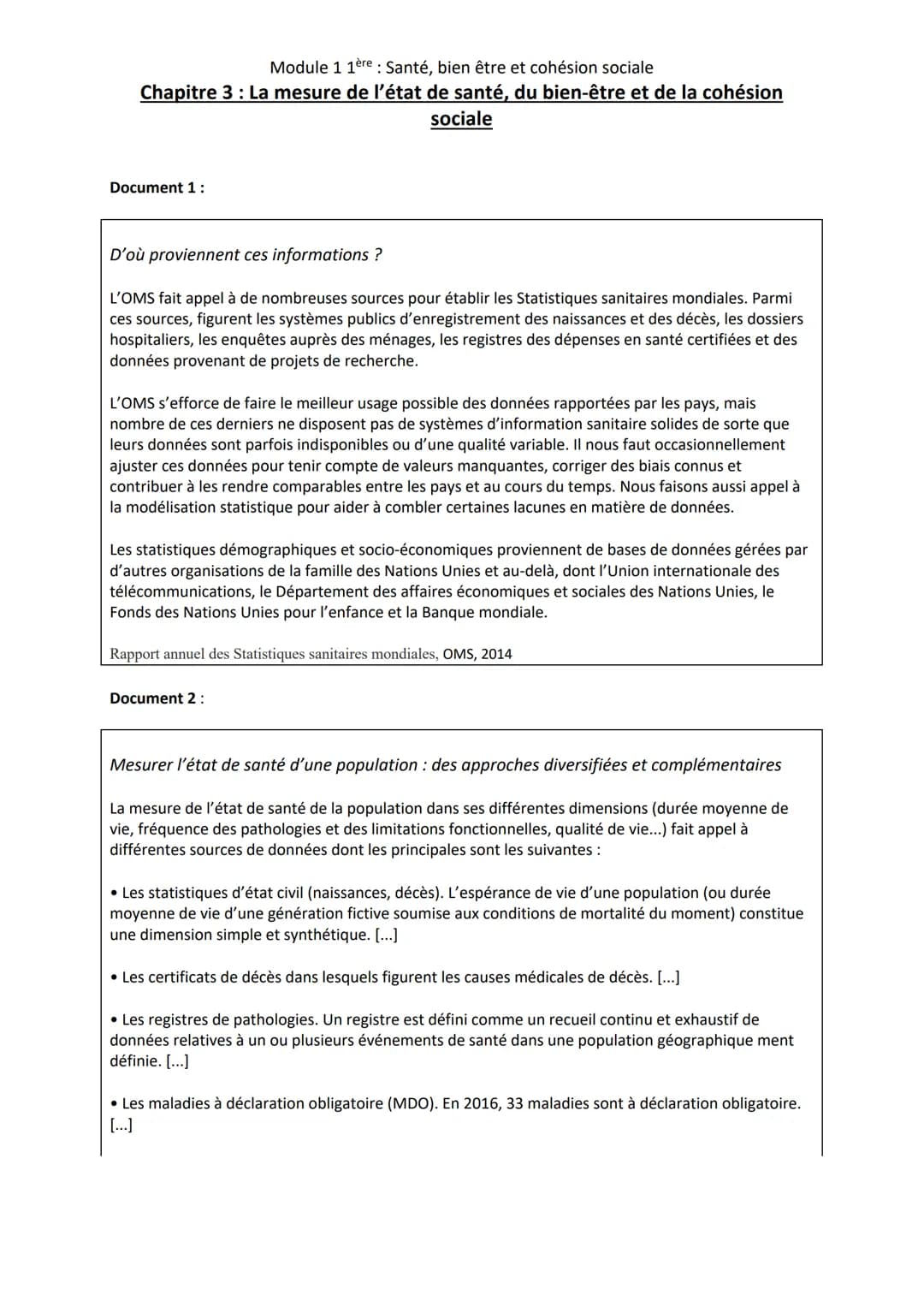 Module 1 1ère: Santé, bien être et cohésion sociale
Chapitre 3 : La mesure de l'état de santé, du bien-être et de la cohésion
sociale
Conten