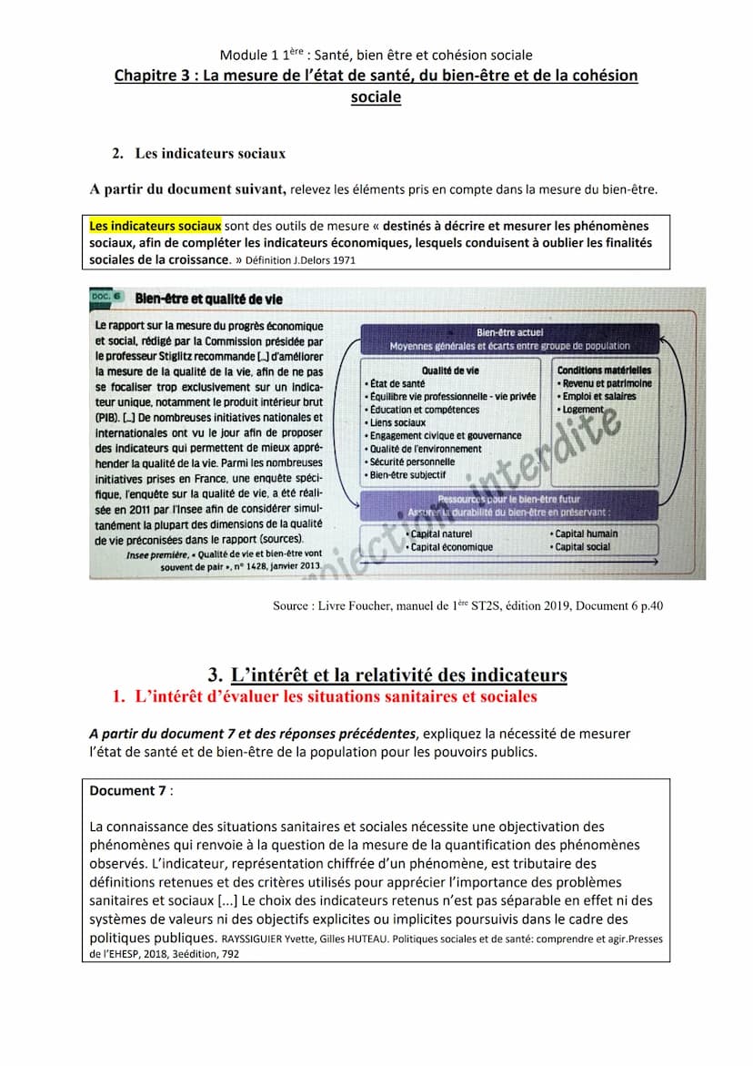 Module 1 1ère: Santé, bien être et cohésion sociale
Chapitre 3 : La mesure de l'état de santé, du bien-être et de la cohésion
sociale
Conten