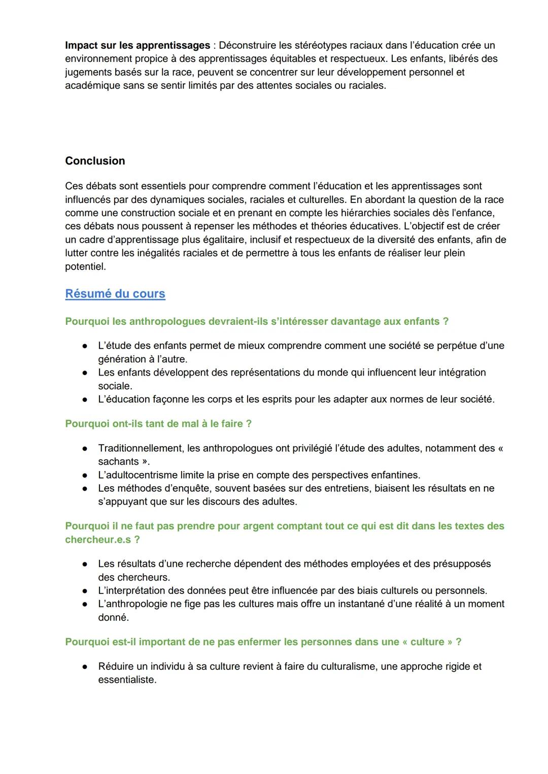 --- OCR Start ---
Anthropologie de l'éducation
1. Introduction à l'anthropologie de l'éducation
1. Définition des termes clés :
• Anthropolo