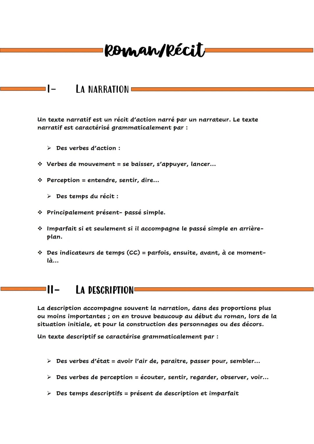 ¹1-
•Roman/Récit
LA NARRATION
un texte narratif est un récit d'action narré par un narrateur. Le texte
narratif est caractérisé grammaticale