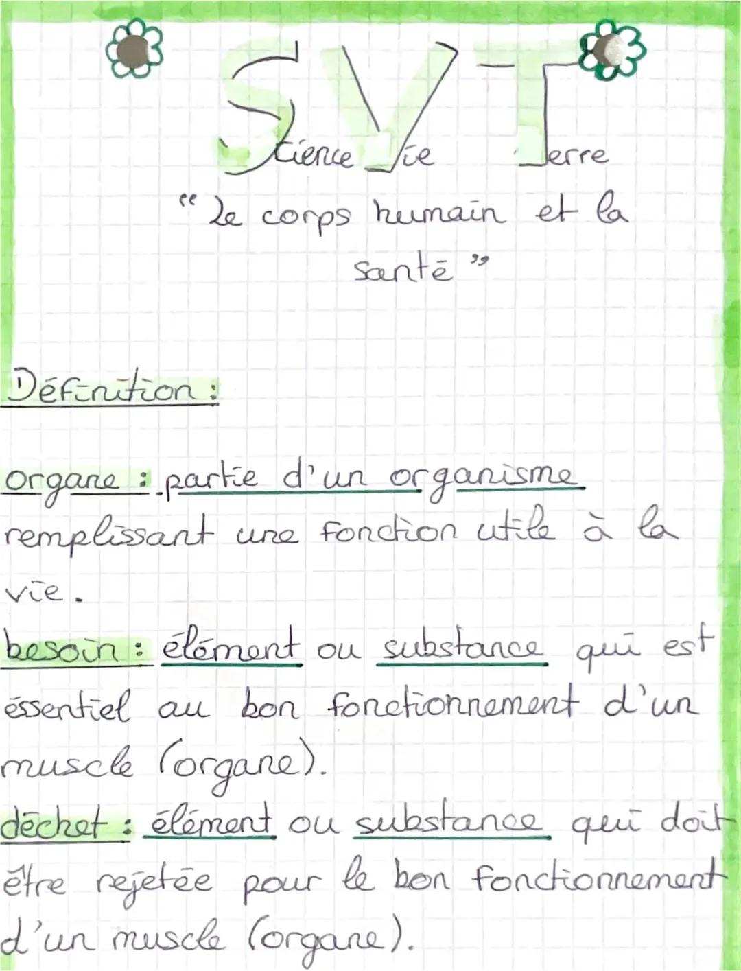 SVT 5ème : Contrôles et Évaluations - Besoins des Organes, Effort Physique, Élimination des Déchets