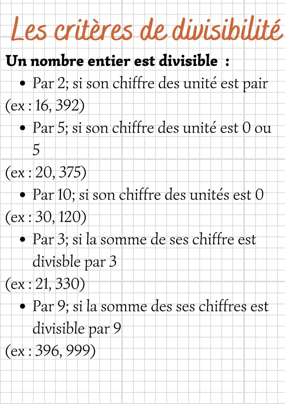 Les critères de divisibilité