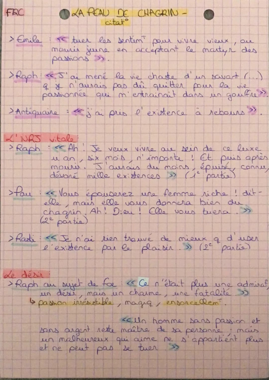 FAC
LA PEAU DE CHAGRIN-
citat
>Emile
vieux
1
Ом
tuer les sentimⓇ pour vivre
mourin jeune en acceptant le martyr des
passions ».
>Raph <<'a m