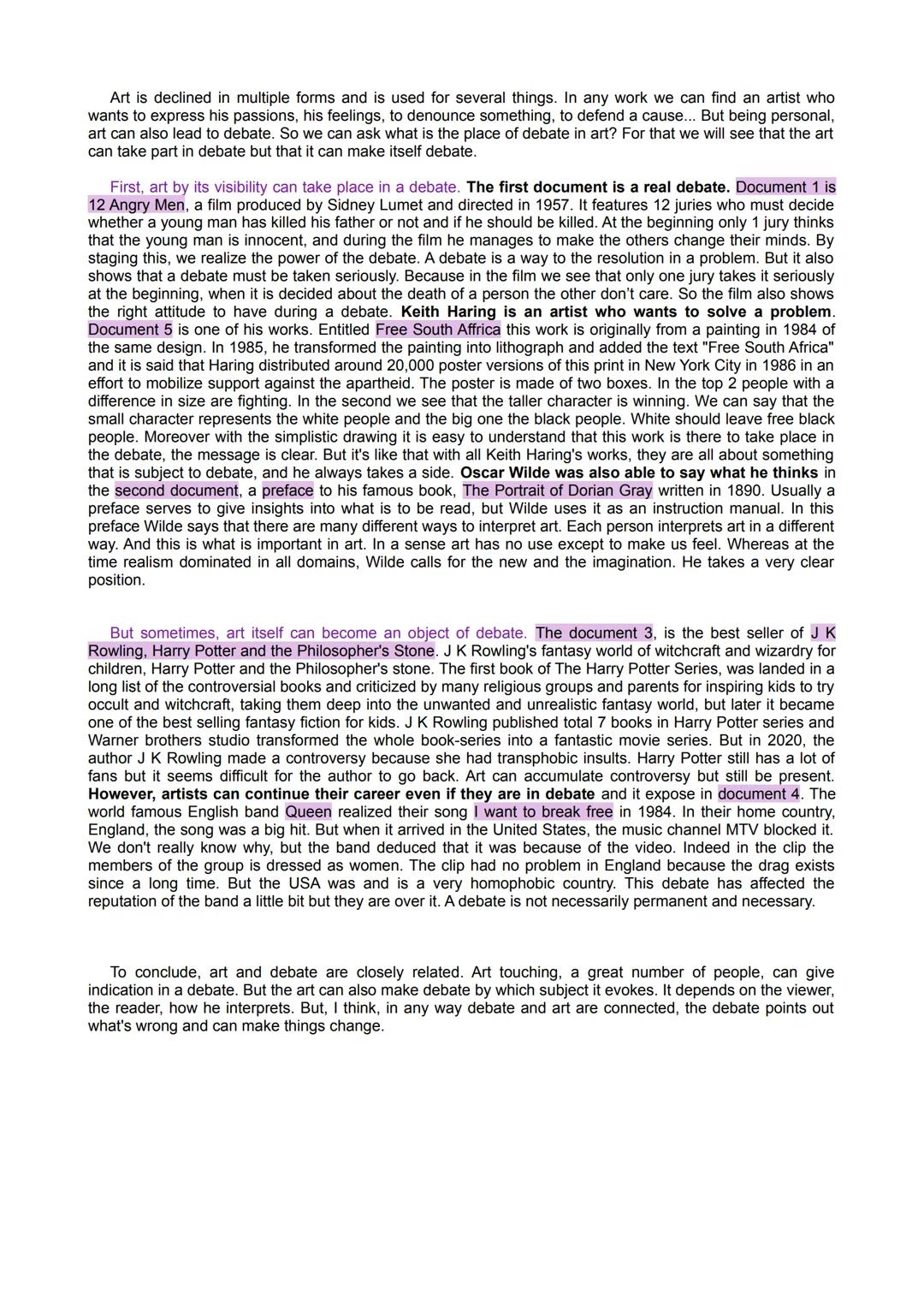 Art is declined in multiple forms and is used for several things. In any work we can find an artist who
wants to express his passions, his f