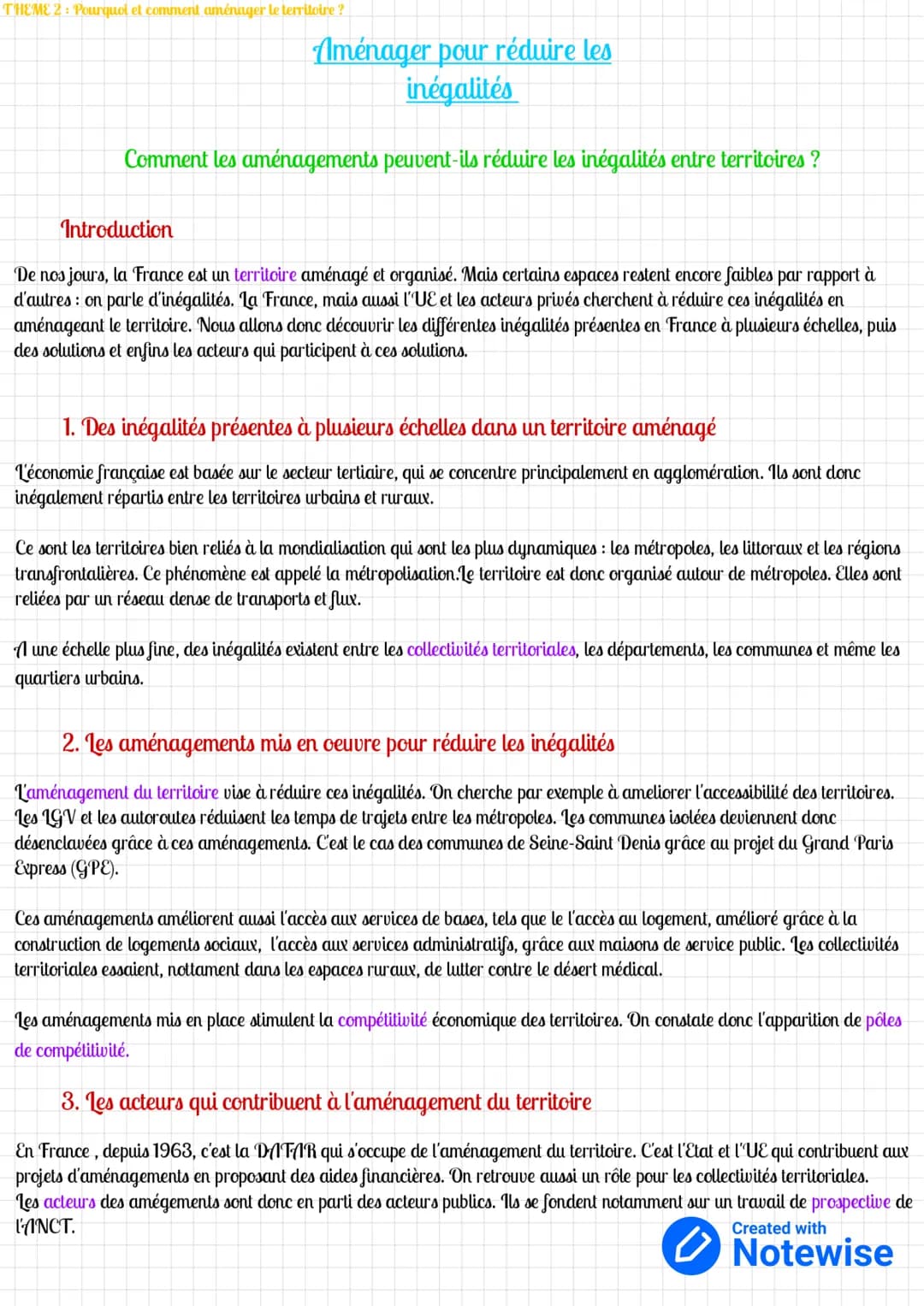 THEME 2: Pourquoi et comment aménager le territoire ?
Aménager pour réduire les
inégalités
Comment les aménagements peuvent-ils réduire les 