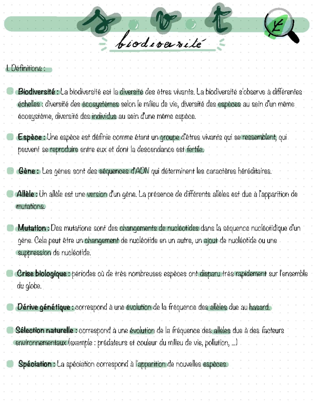 Fiche Révision Biodiversité Seconde PDF - Diversité, Écosystèmes, Spéciation et plus