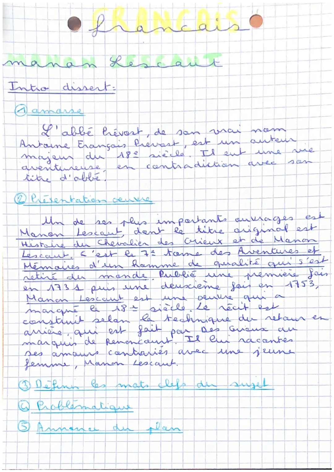 ●francais
manan Lescault
Intro dissert:
Jamarse
L'abbé Prévost, de san vai
autem
Antoine Erançais Prevast, est un
majeur du 18e sièche. Il e