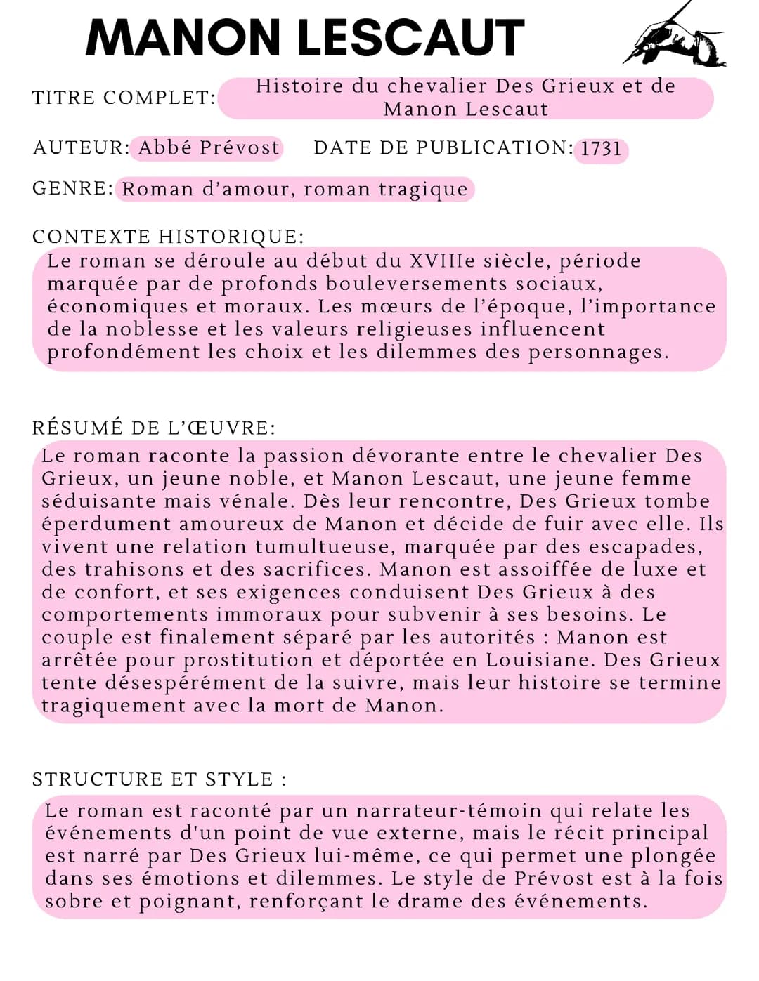 Fiche lecture : “ Manon Lescaut ”