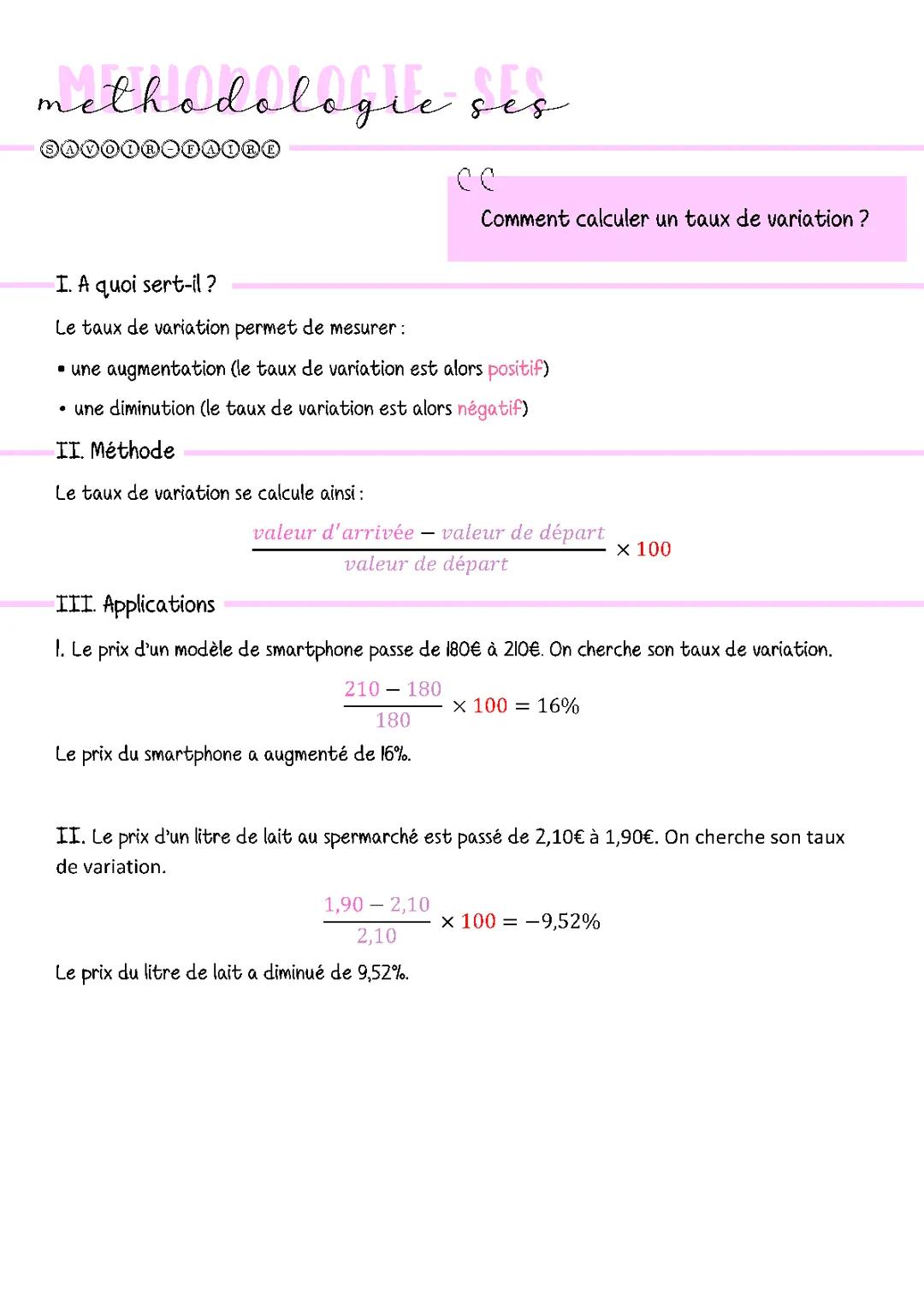 SES : Taux de variation