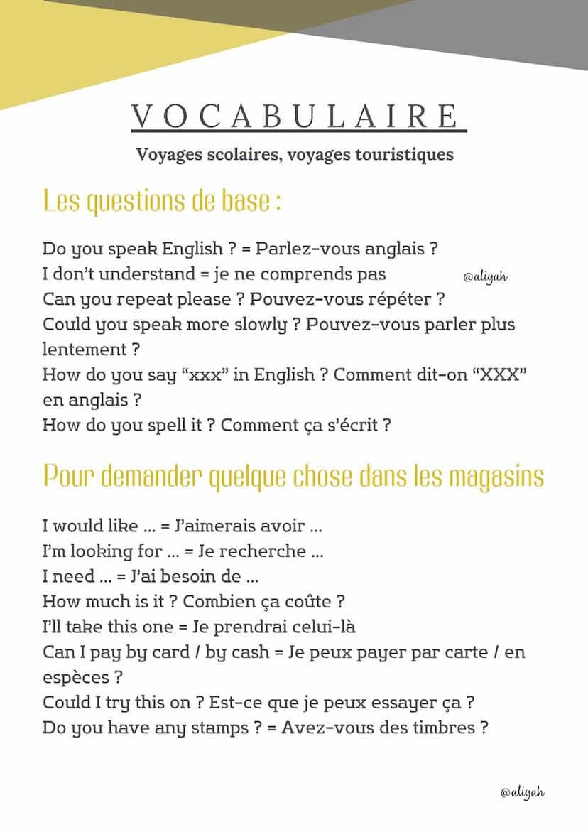 VOCABULAIRE
Voyages scolaires, voyages touristiques
Préparer son voyage:
abroad
a journey
a package holiday
paid vacation
a travel agent
a t
