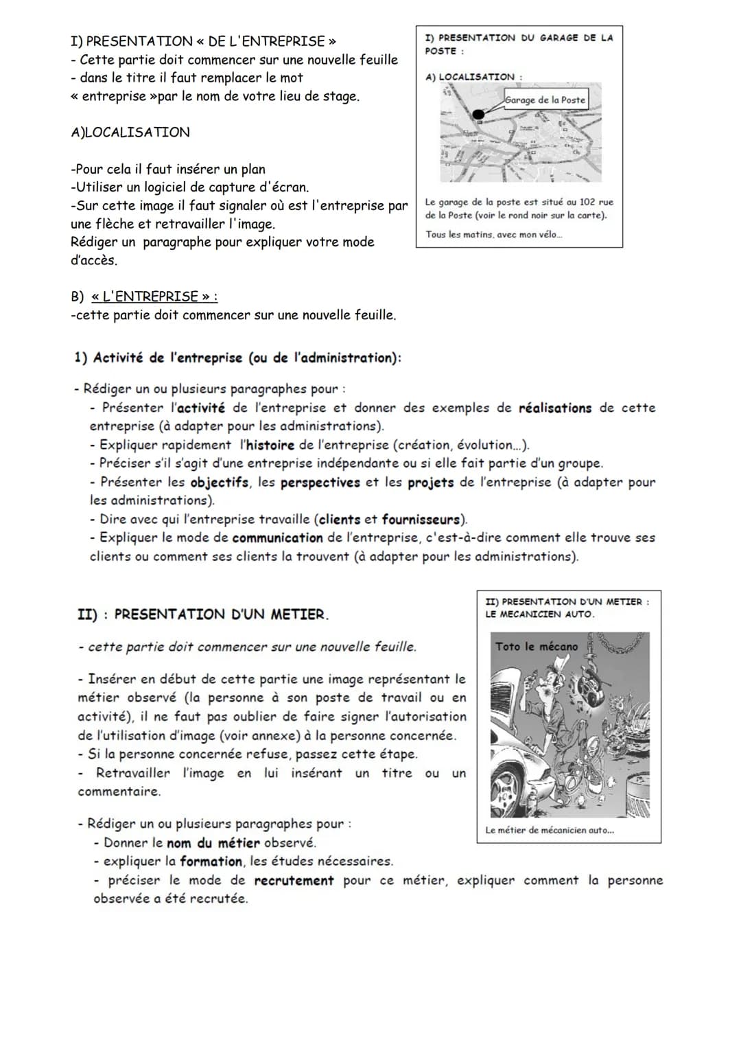 Modèle pour le rapport de stage 3eme
Les consignes et le plan ci-dessous sont donnés à titre indicatif.
-Il faut reprendre les titres avec l