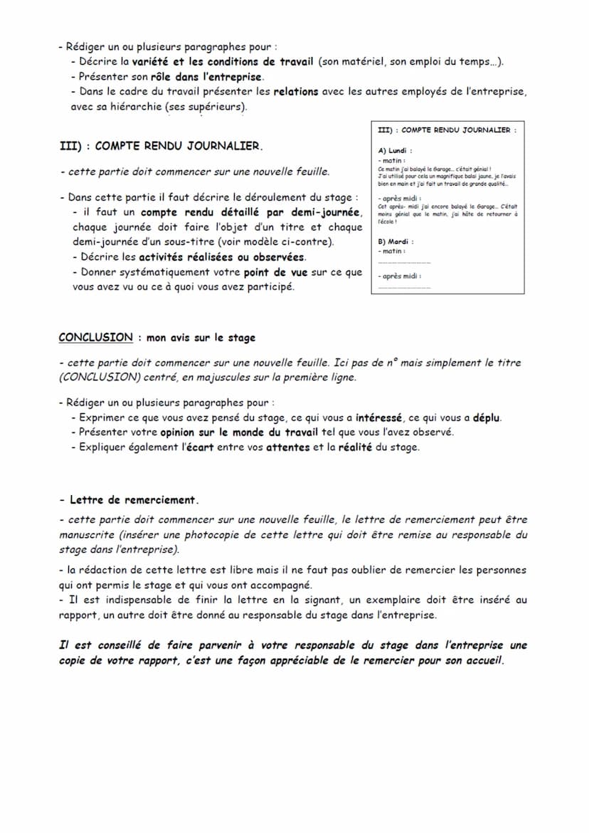 Modèle pour le rapport de stage 3eme
Les consignes et le plan ci-dessous sont donnés à titre indicatif.
-Il faut reprendre les titres avec l