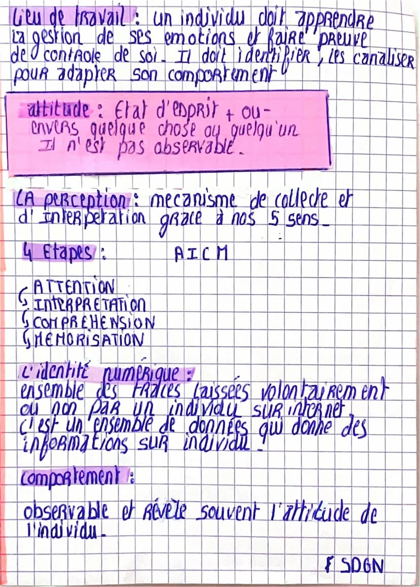 - Chap 1: Les caracteristiques de l'individu
Personnalité : c'est l'ensemble des caracteristiques
specifiques a un individer. Elle se constr