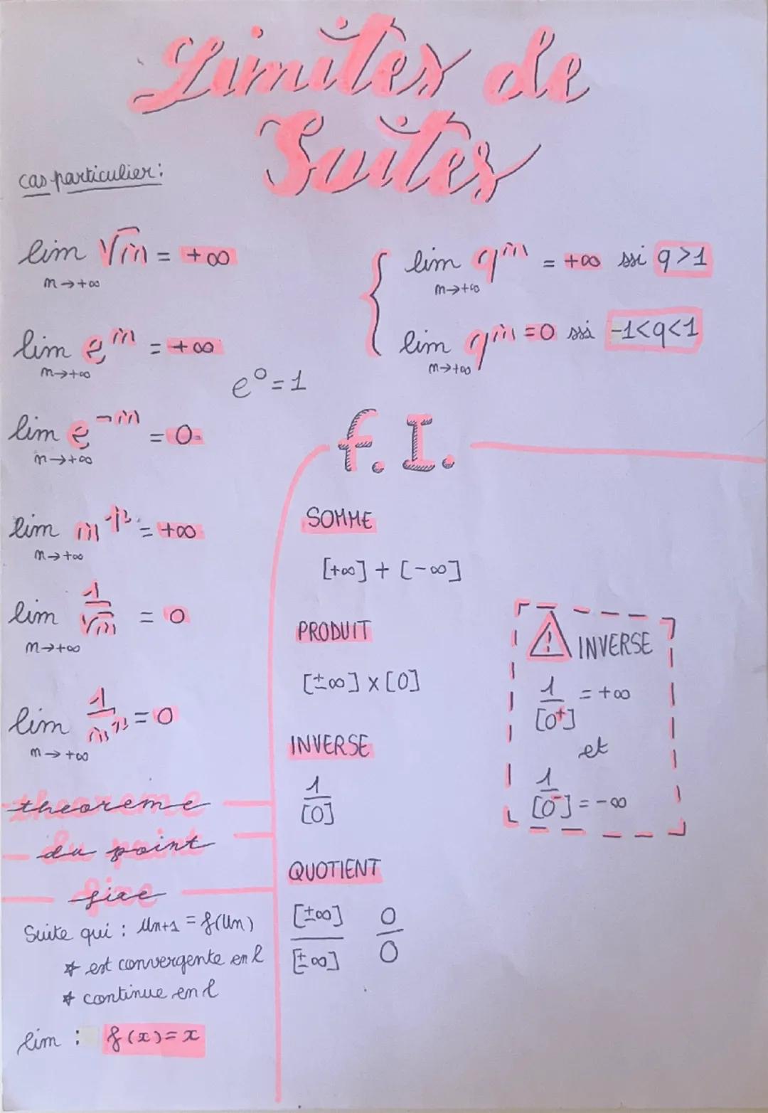Zimites dr
Suites
cas particulier:
lim Vin = +00
M→+00
in
80+=
lim "" =+00
8+78
lim &
3178
= 0₁
lim 1111=+00
M→700
e°=1
lim
3178
= +00 ssi 9