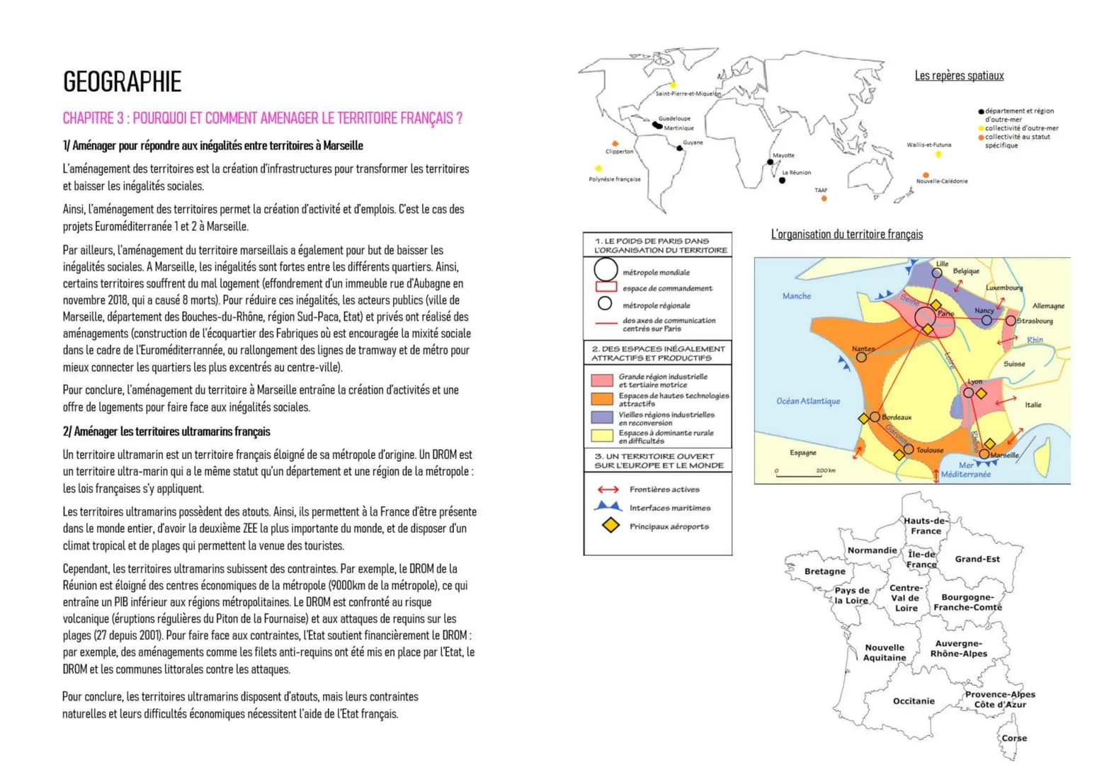 GEOGRAPHIE
CHAPITRE 3: POURQUOI ET COMMENT AMENAGER LE TERRITOIRE FRANÇAIS ?
1/ Aménager pour répondre aux inégalités entre territoires à Ma