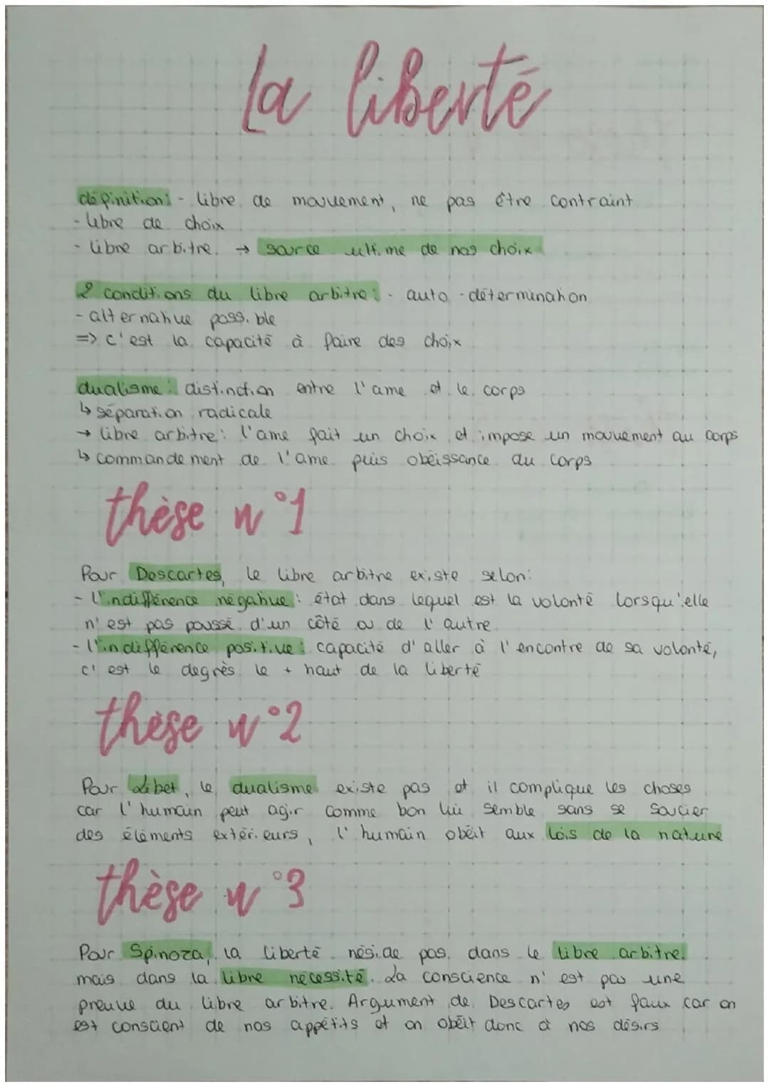 la liberté
de finition- libre, de mortement ne pas être contraint
- libre de choix
libre arbitre. → source
ultime de nos choix
2 conditions 