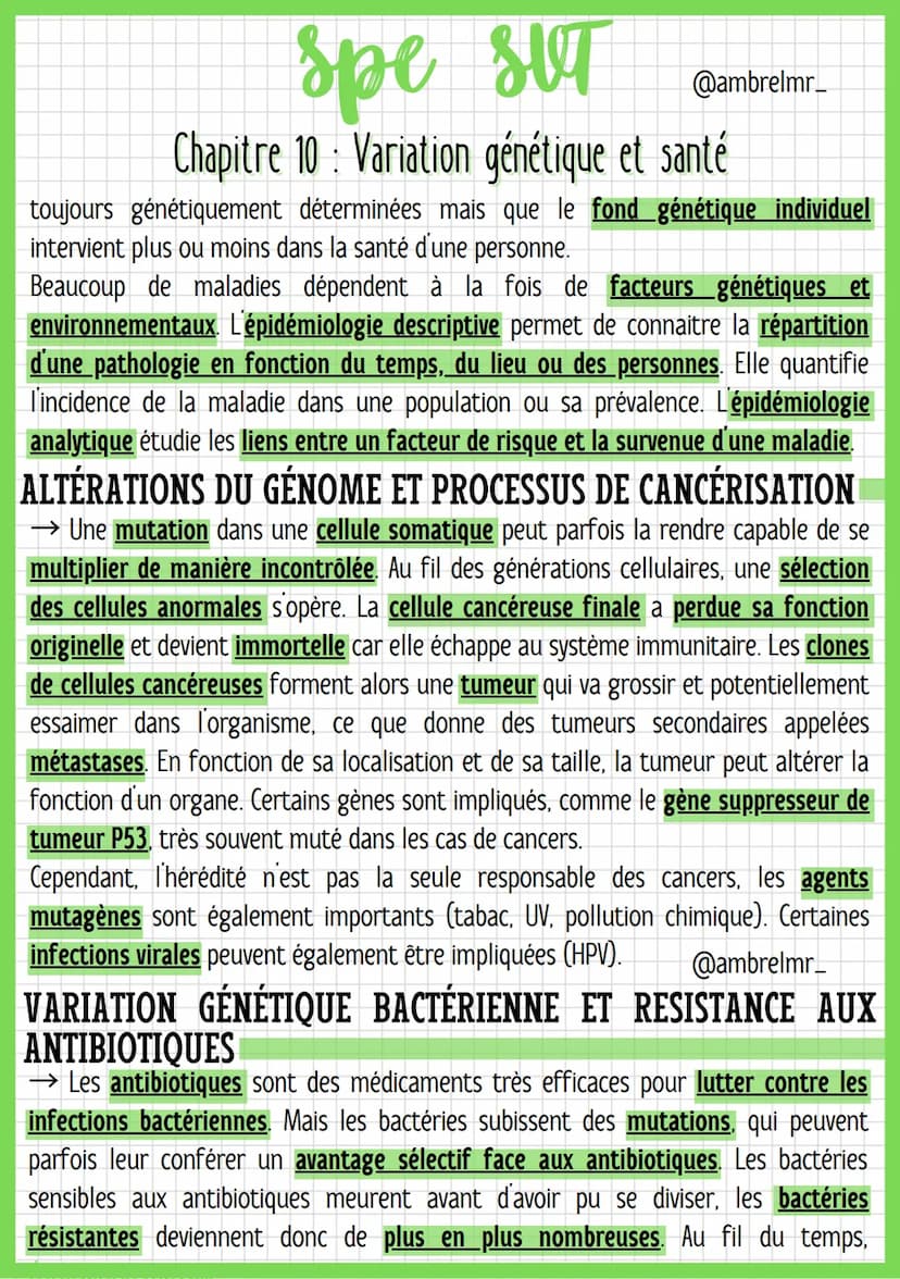 spe sit
SUT
@ambrelmr_
Chapitre 10 Variation génétique et santé
MUTATIONS, PATRIMOINE GÉNÉTIQUE ET SANTÉ
●
La mucoviscidose, un exemple de m