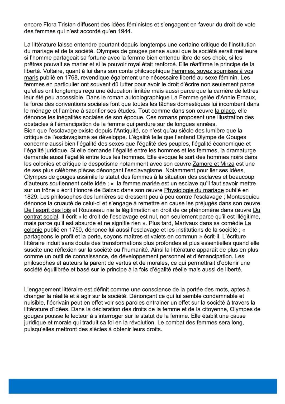 DISSERTATION LITTERATURE
Lors de la révolution française, les privilèges sont abolis. L'égalité ne s'applique pourtant pas
à la moitié de la