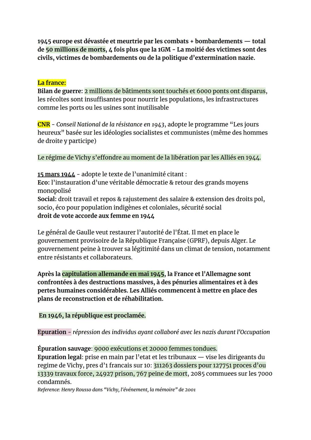 1945 europe est dévastée et meurtrie par les combats + bombardements - total
de 50 millions de morts, 4 fois plus que la 1GM - La moitié des