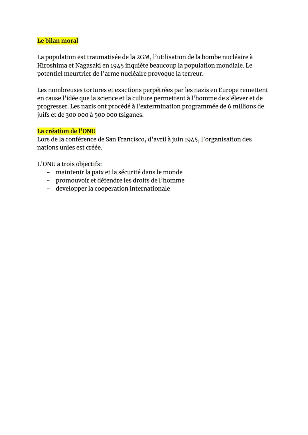 1945 europe est dévastée et meurtrie par les combats + bombardements - total
de 50 millions de morts, 4 fois plus que la 1GM - La moitié des