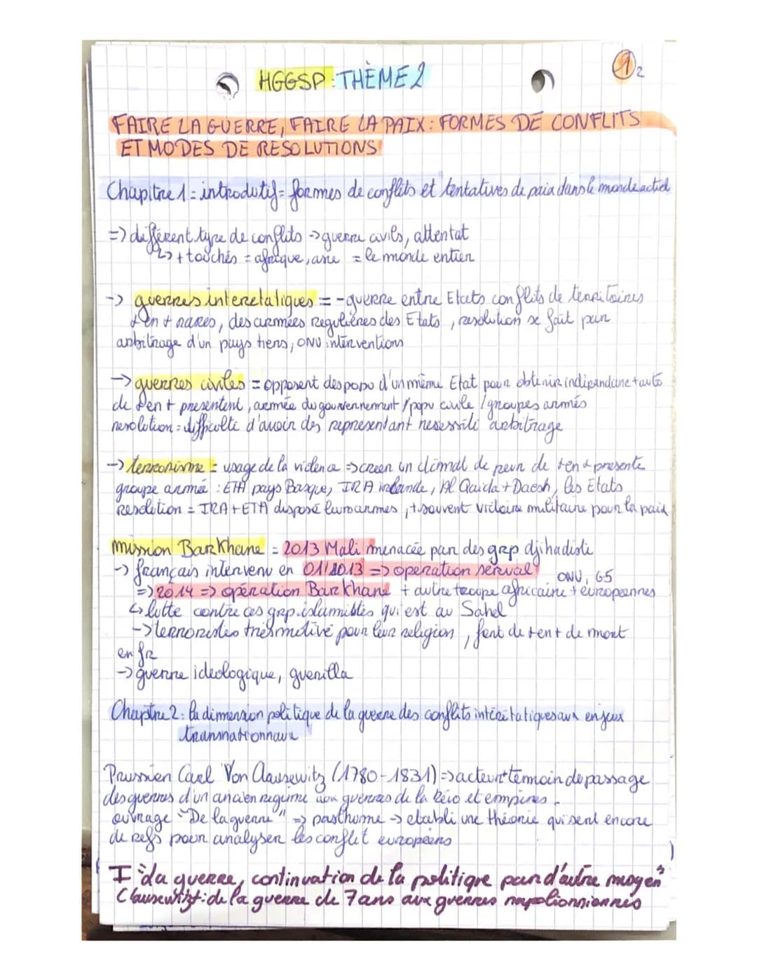 HGGSP: THEME 2
D ₂
FAIRE LA GUERRE, FAIRE LA PAIX: FORMES DE CONFLITS
ET MODES DE RESOLUTIONS!
Chapitre 1 introdutif- formes de conflits et 