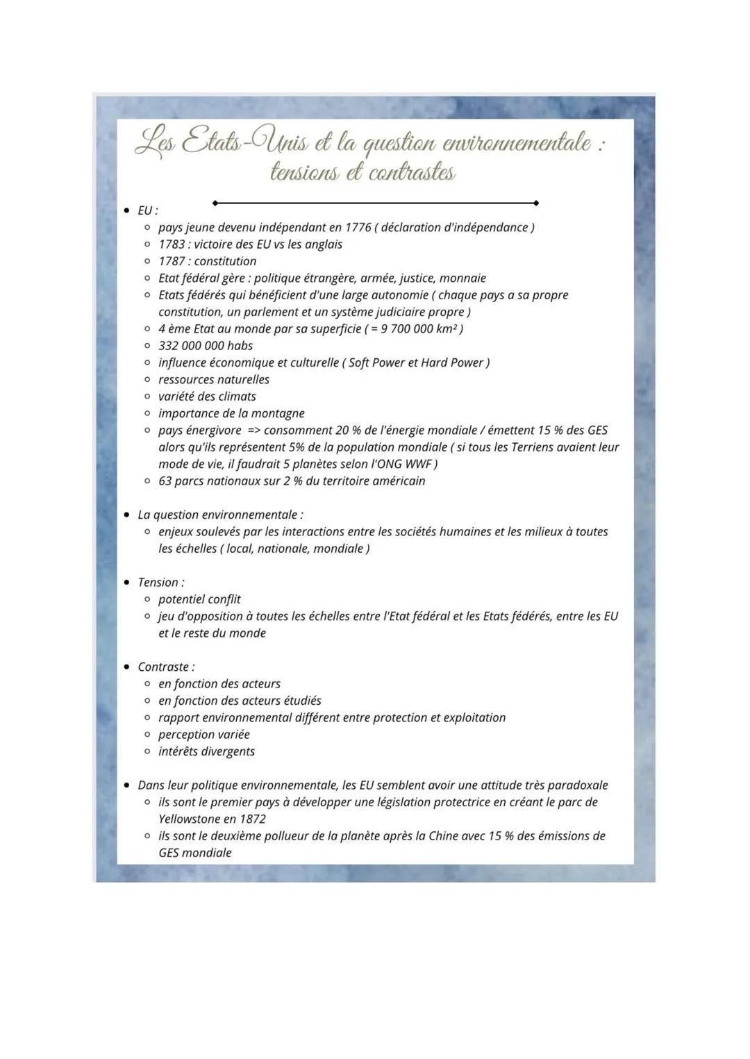 Les Etats-Unis et la
question environnementale
tensions et rivalités Les Etats-Unis et la question environnementale :
tensions et contrastes