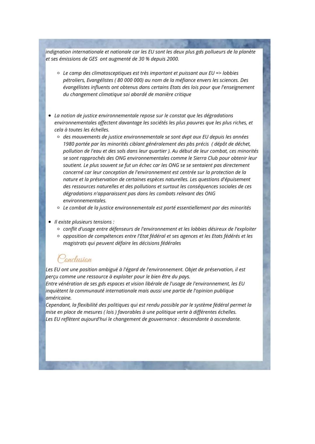 Les Etats-Unis et la
question environnementale
tensions et rivalités Les Etats-Unis et la question environnementale :
tensions et contrastes