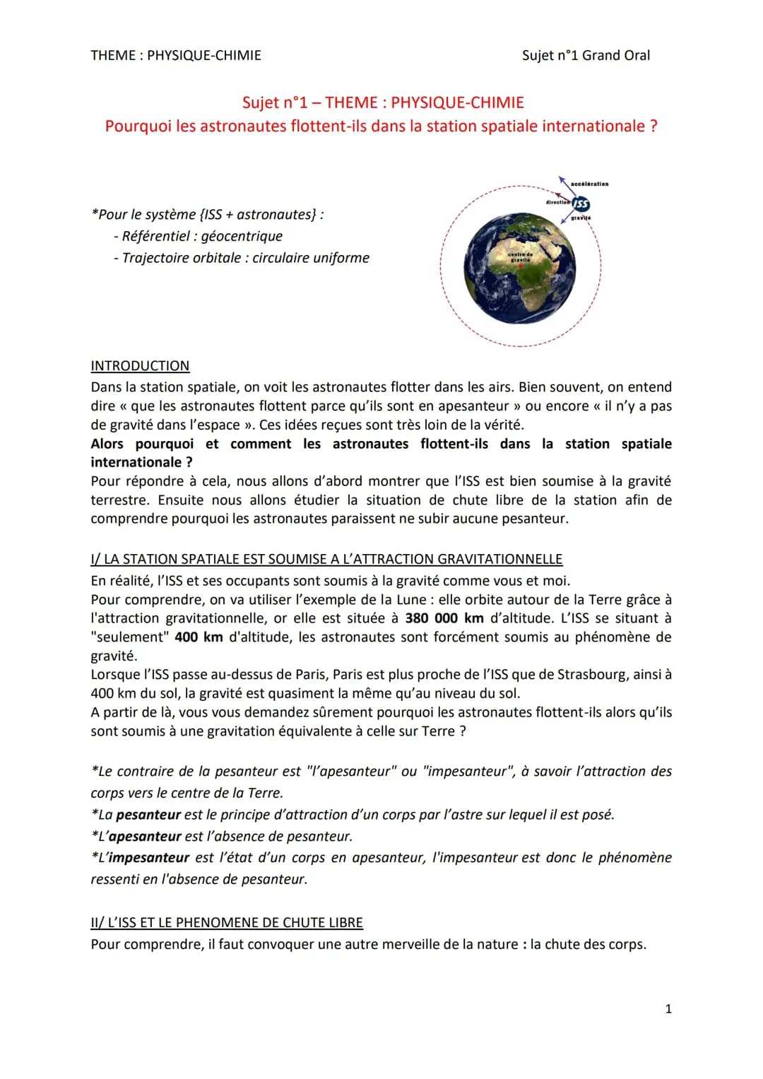sujet grand oral - les astronautes dans l'ISS