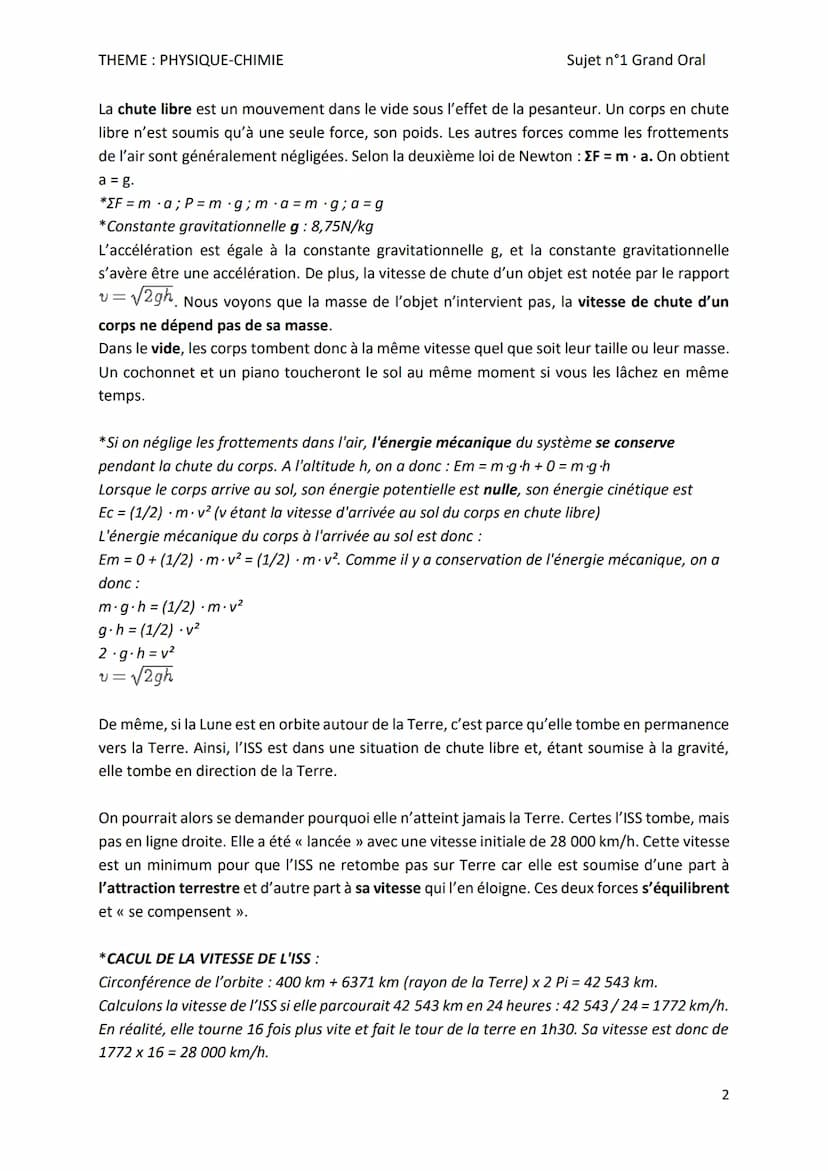 THEME: PHYSIQUE-CHIMIE
Sujet nᵒ1 Grand Oral
Sujet n°1- THEME: PHYSIQUE-CHIMIE
Pourquoi les astronautes flottent-ils dans la station spatiale