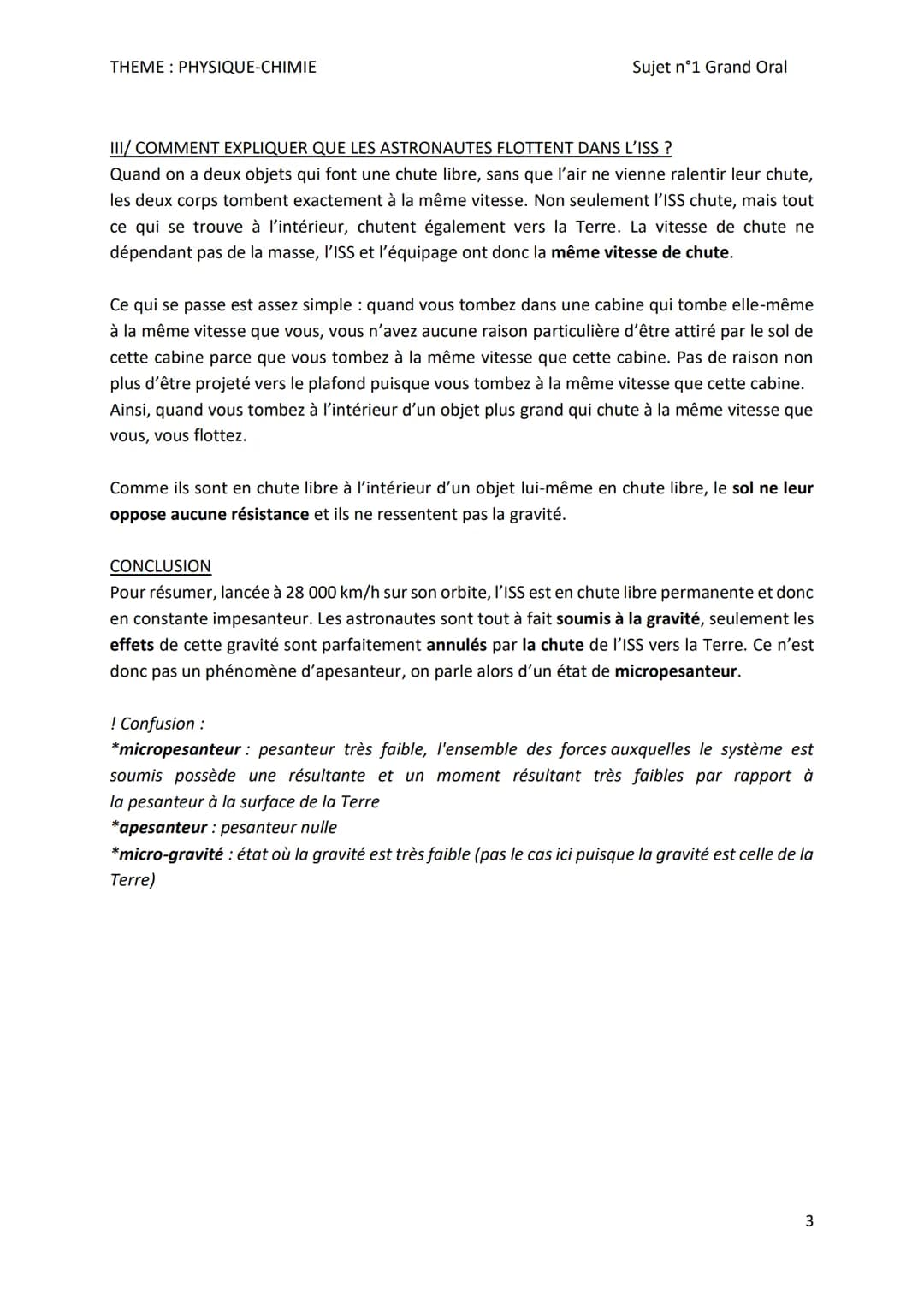 THEME: PHYSIQUE-CHIMIE
Sujet nᵒ1 Grand Oral
Sujet n°1- THEME: PHYSIQUE-CHIMIE
Pourquoi les astronautes flottent-ils dans la station spatiale