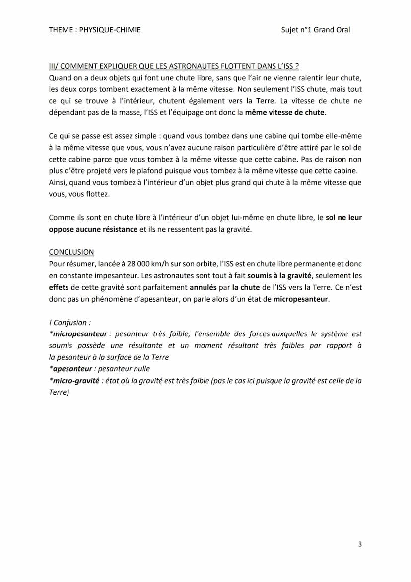 THEME: PHYSIQUE-CHIMIE
Sujet nᵒ1 Grand Oral
Sujet n°1- THEME: PHYSIQUE-CHIMIE
Pourquoi les astronautes flottent-ils dans la station spatiale