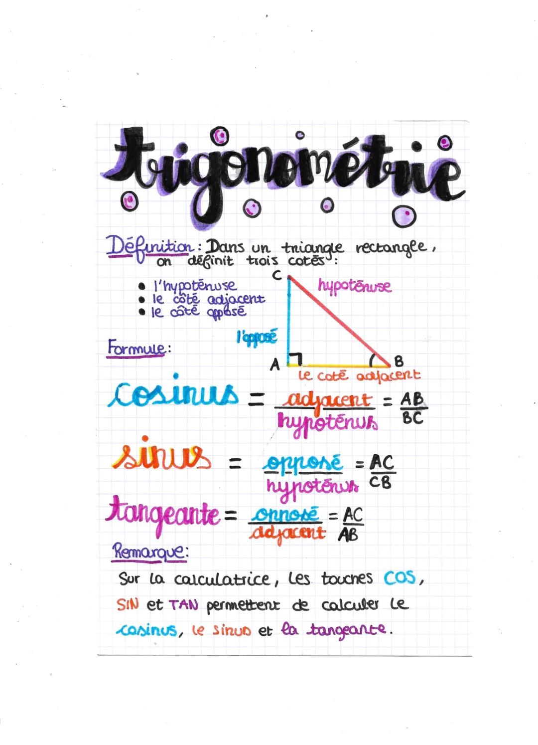 Trigonométrie Triangle Rectangle : Sinus, Cosinus, Tangente et Exercices Corrigés