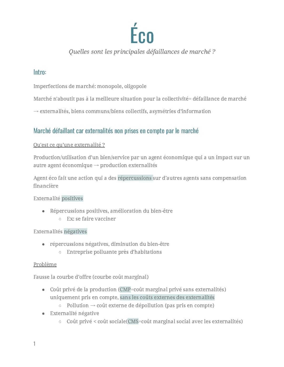 Quelles sont les principales défaillances de marché ? 