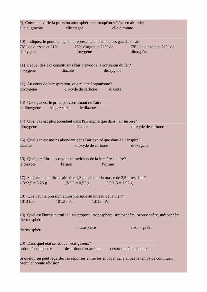 Composition de l'air
QUIZ de Physique/ Chimie :
- Les gaz
Site internet du quiz:
https://www.kidsvacances.fr/quiz/college/chimie/Composition