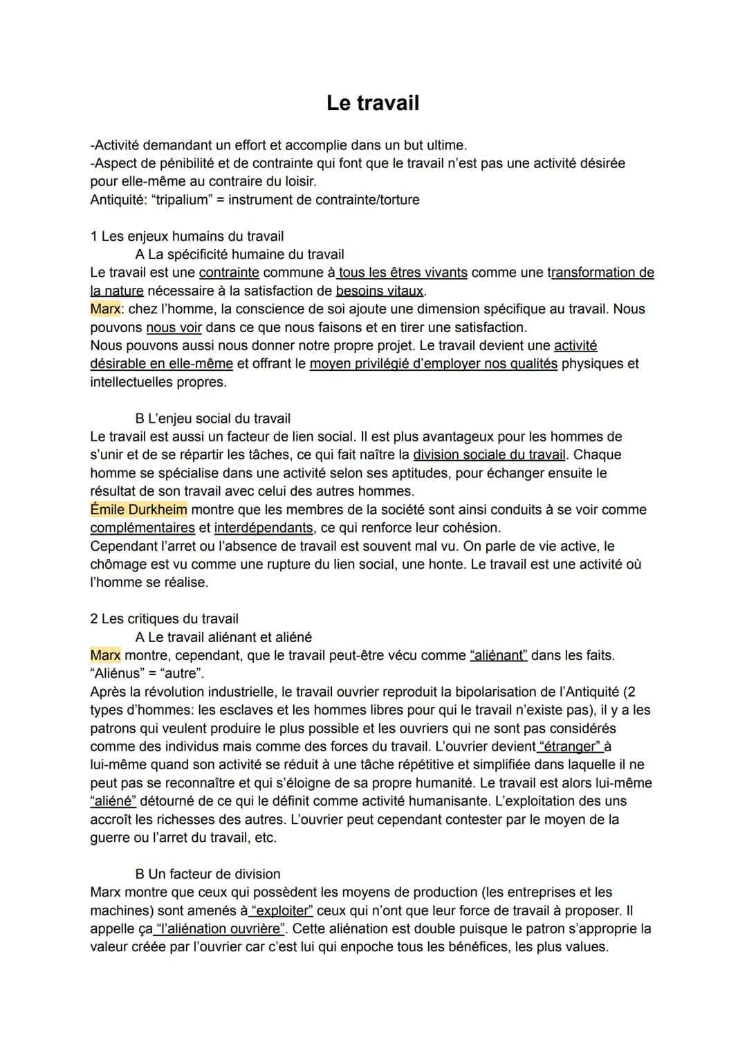 Le travail
-Activité demandant un effort et accomplie dans un but ultime.
-Aspect de pénibilité et de contrainte qui font que le travail n'e