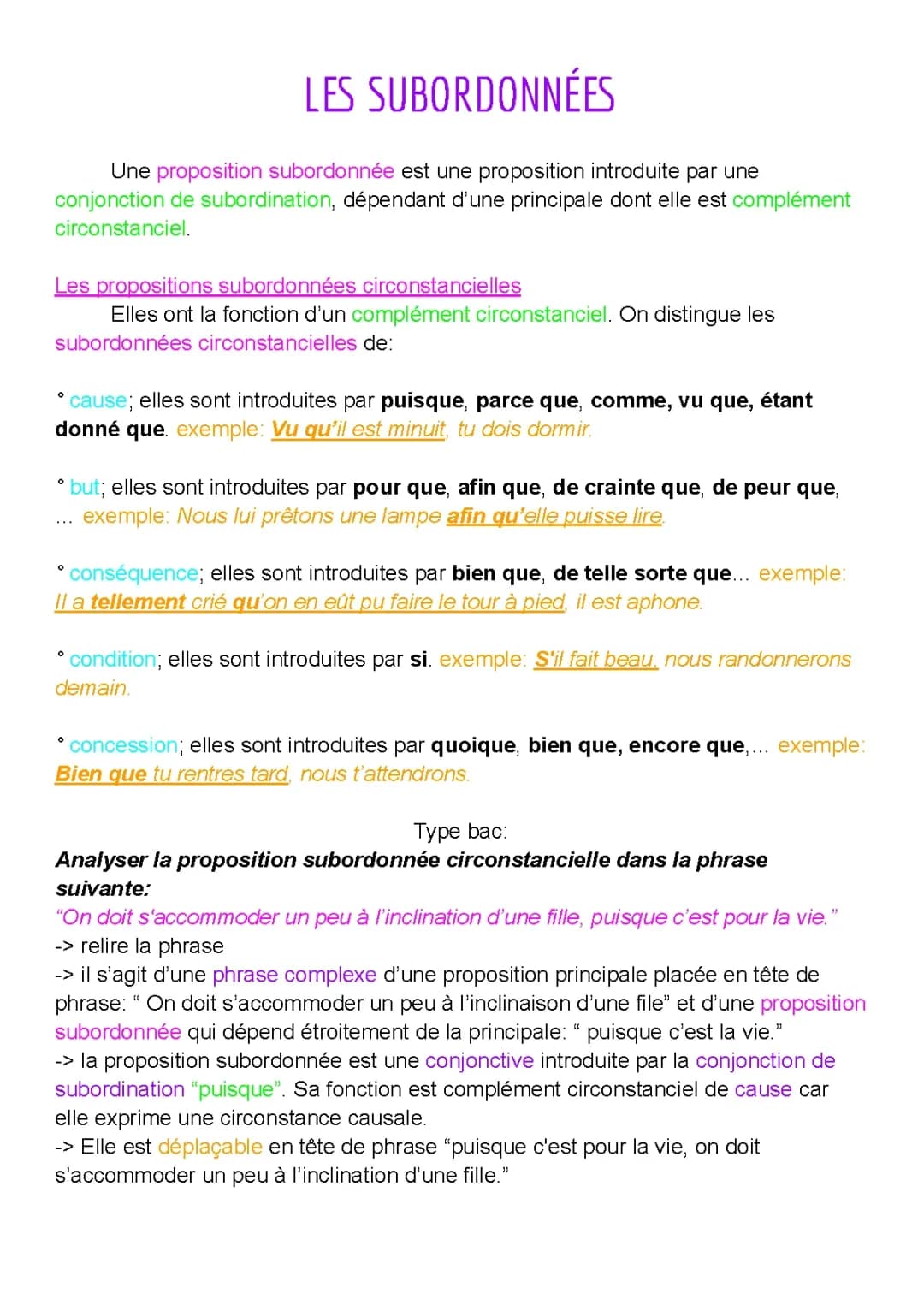 Les subordonnées