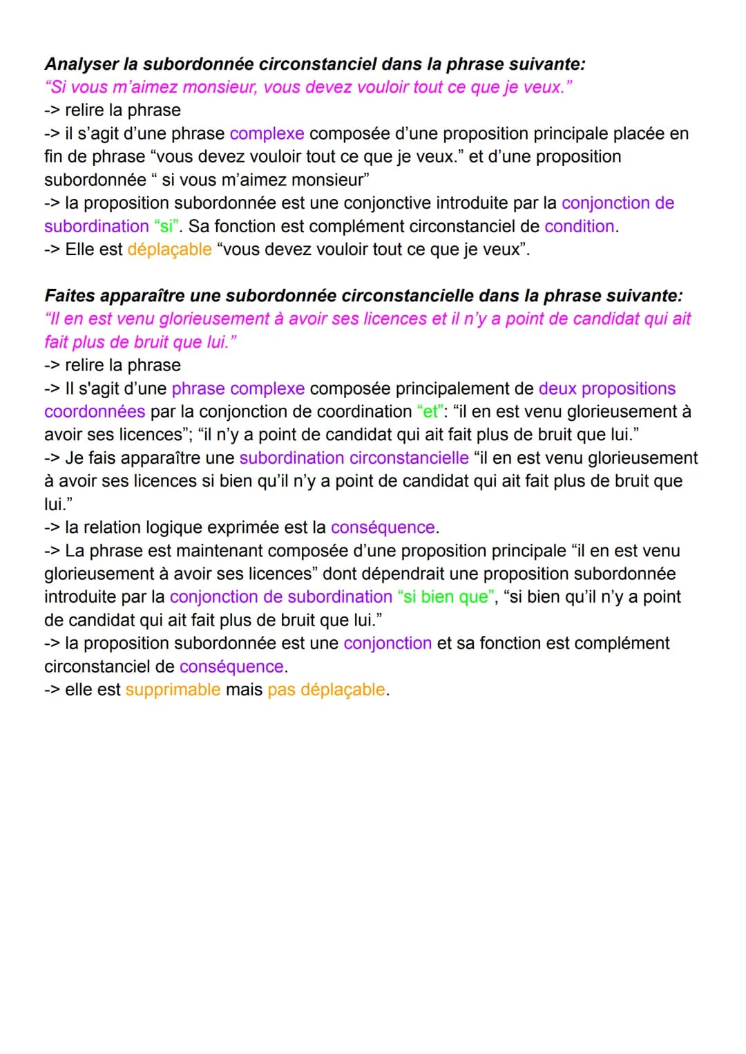 LES SUBORDONNÉES
Une proposition subordonnée est une proposition introduite par une
conjonction de subordination, dépendant d'une principale