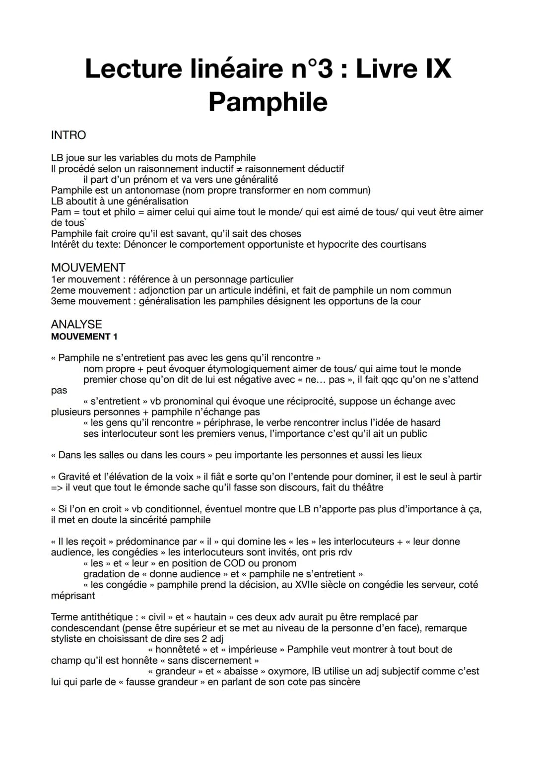 INTRO
LB joue sur les variables du mots de Pamphile
Il procédé selon un raisonnement inductif # raisonnement déductif
Lecture linéaire n°3 :