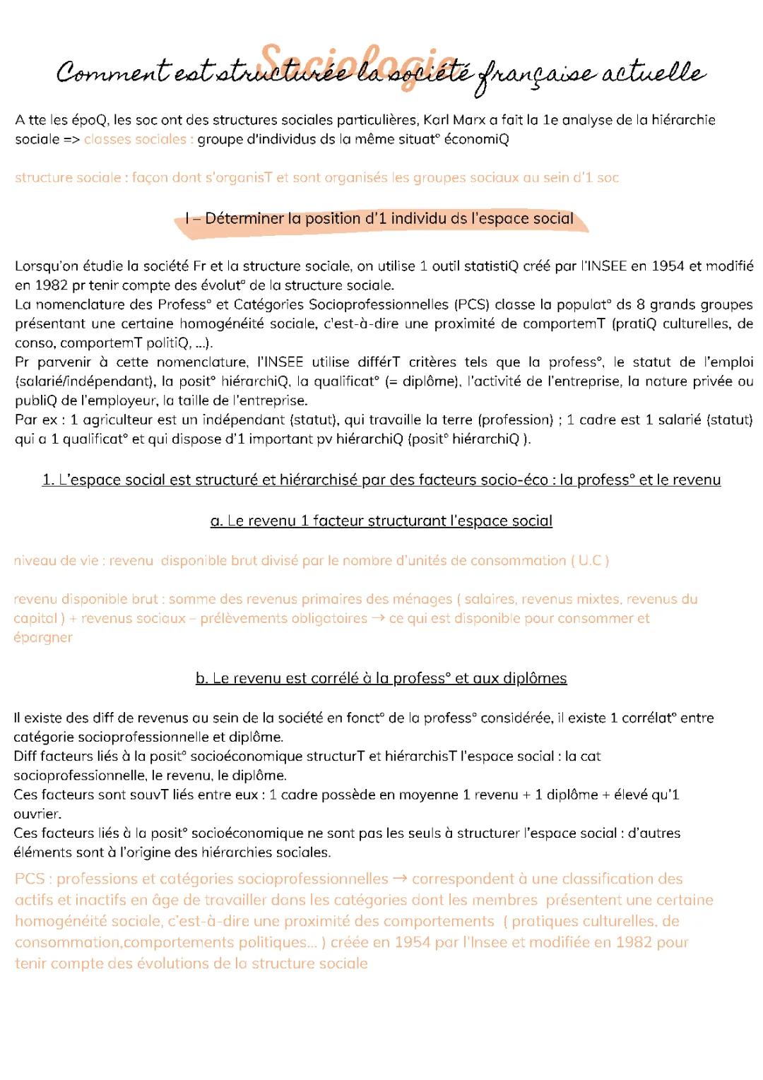 Comment est structurée la société française actuelle - Fiche de Révision SES Terminale